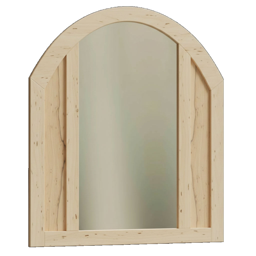 Trusty Wood Conway mirror rendered in Wormy Maple finish, rendering, actual wood/finish may vary