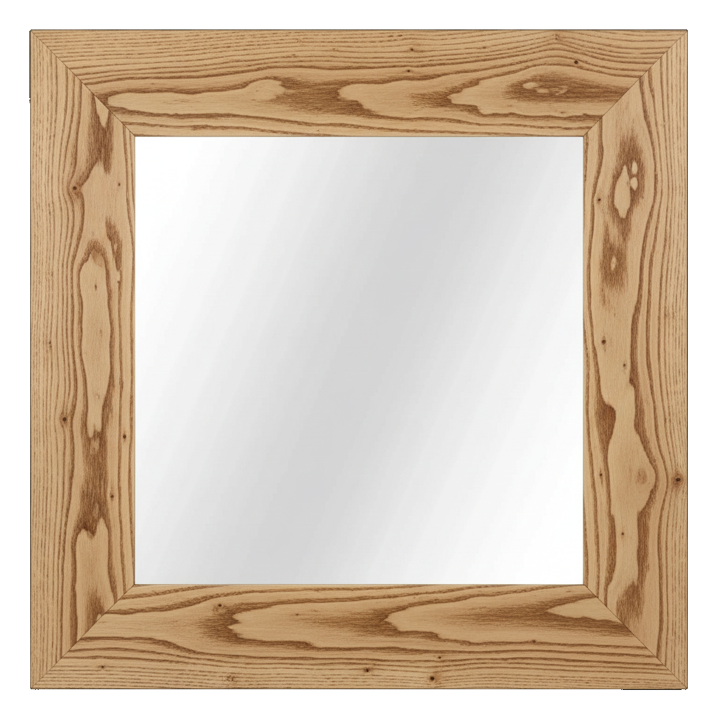 Trusty Wood Lexington mirror rendered in Rustic Hickory finish, rendering, actual wood/finish may vary