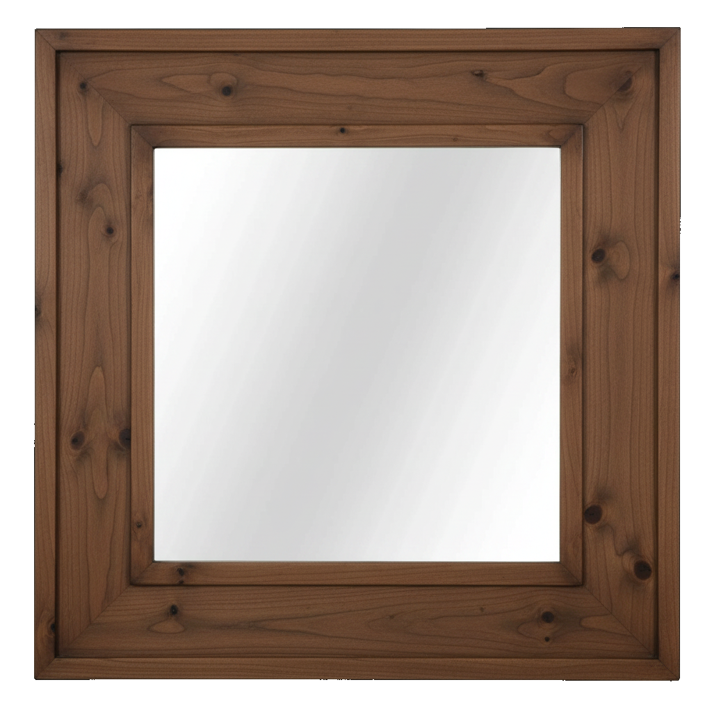Trusty Wood Lexington mirror rendered in Rustic Walnut finish, rendering, actual wood/finish may vary