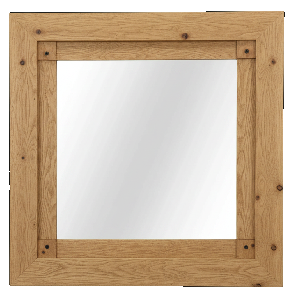 Trusty Wood Lexington mirror rendered in Rustic White Oak finish, rendering, actual wood/finish may vary
