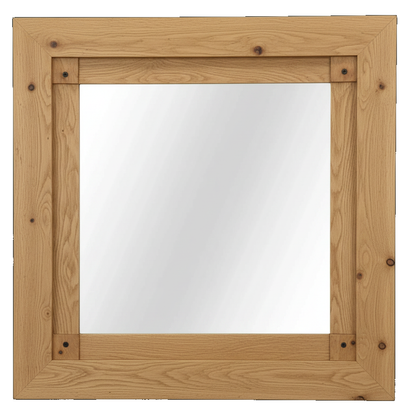 Trusty Wood Lexington mirror rendered in Rustic White Oak finish, rendering, actual wood/finish may vary