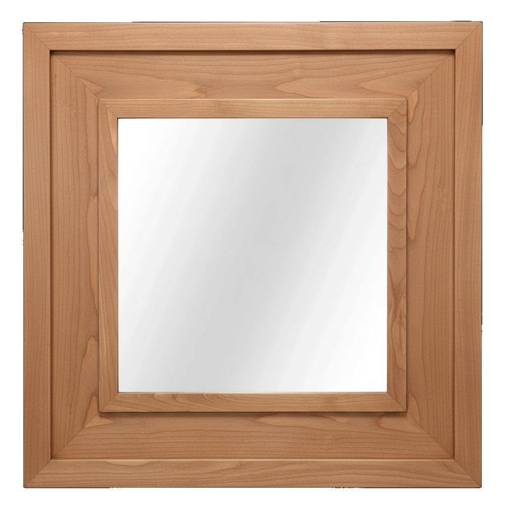 Trusty Wood Lexington mirror rendered in Sap Cherry finish, rendering, actual wood/finish may vary