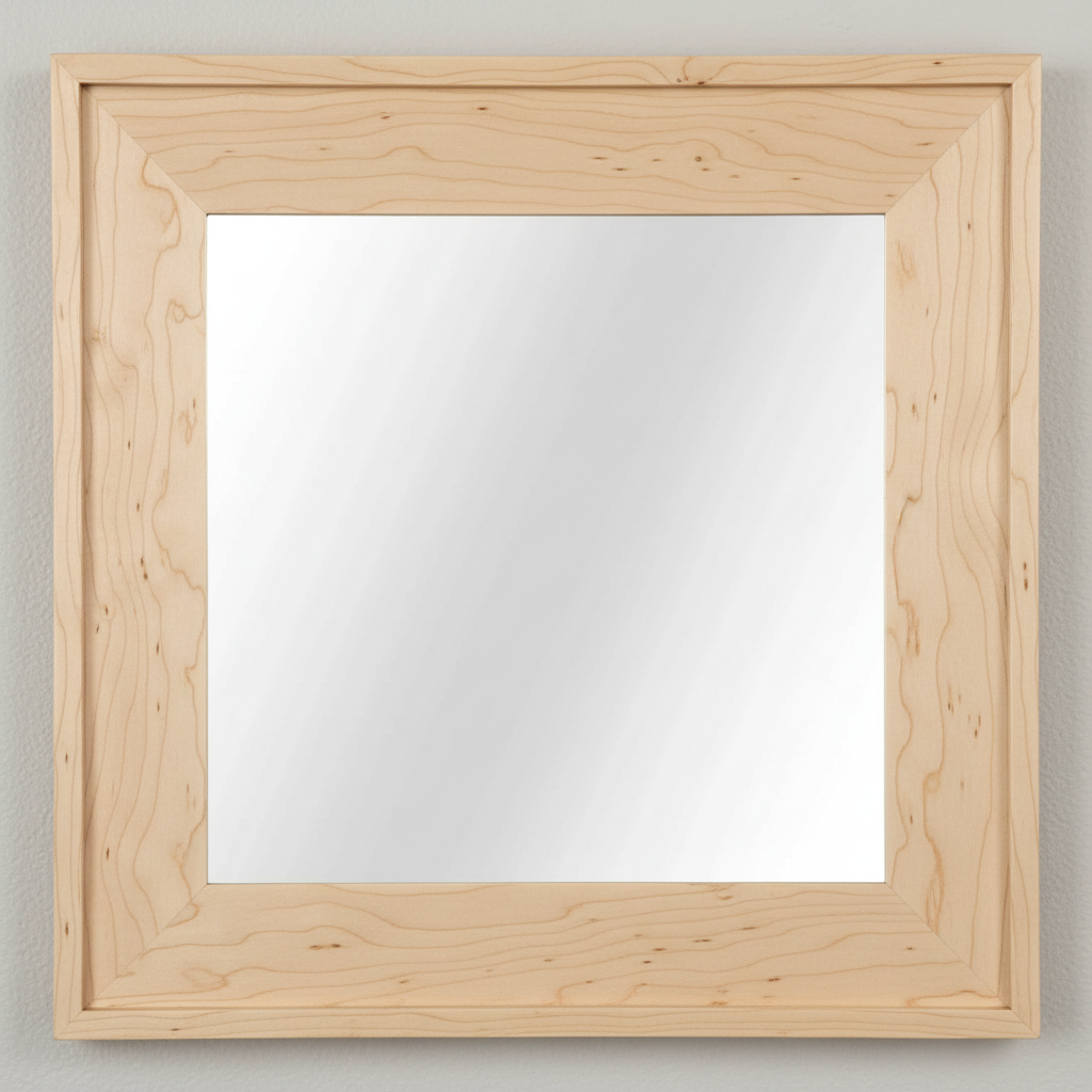 Trusty Wood Lexington mirror rendered in Wormy Maple finish, rendering, actual wood/finish may vary
