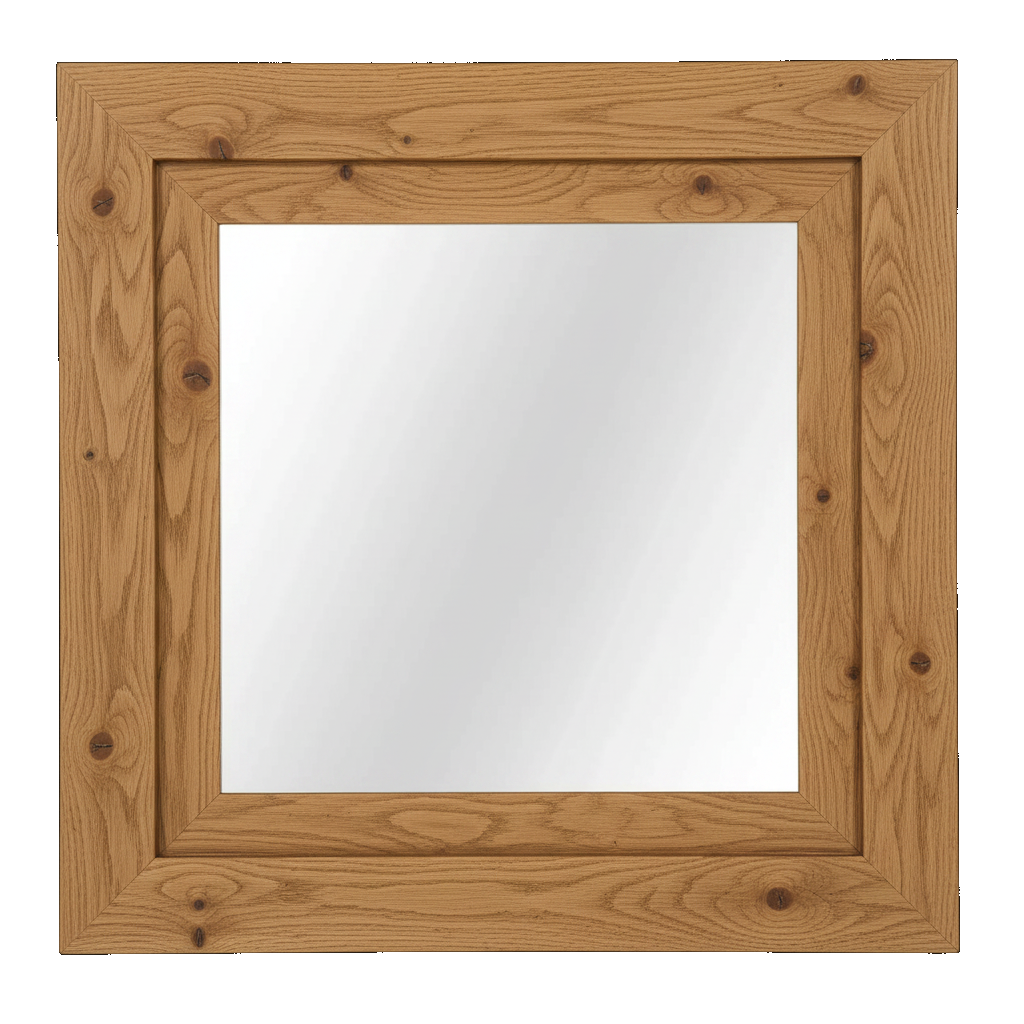Trusty Wood Ocean City mirror rendered in Rustic White Oak finish, rendering, actual wood/finish may vary