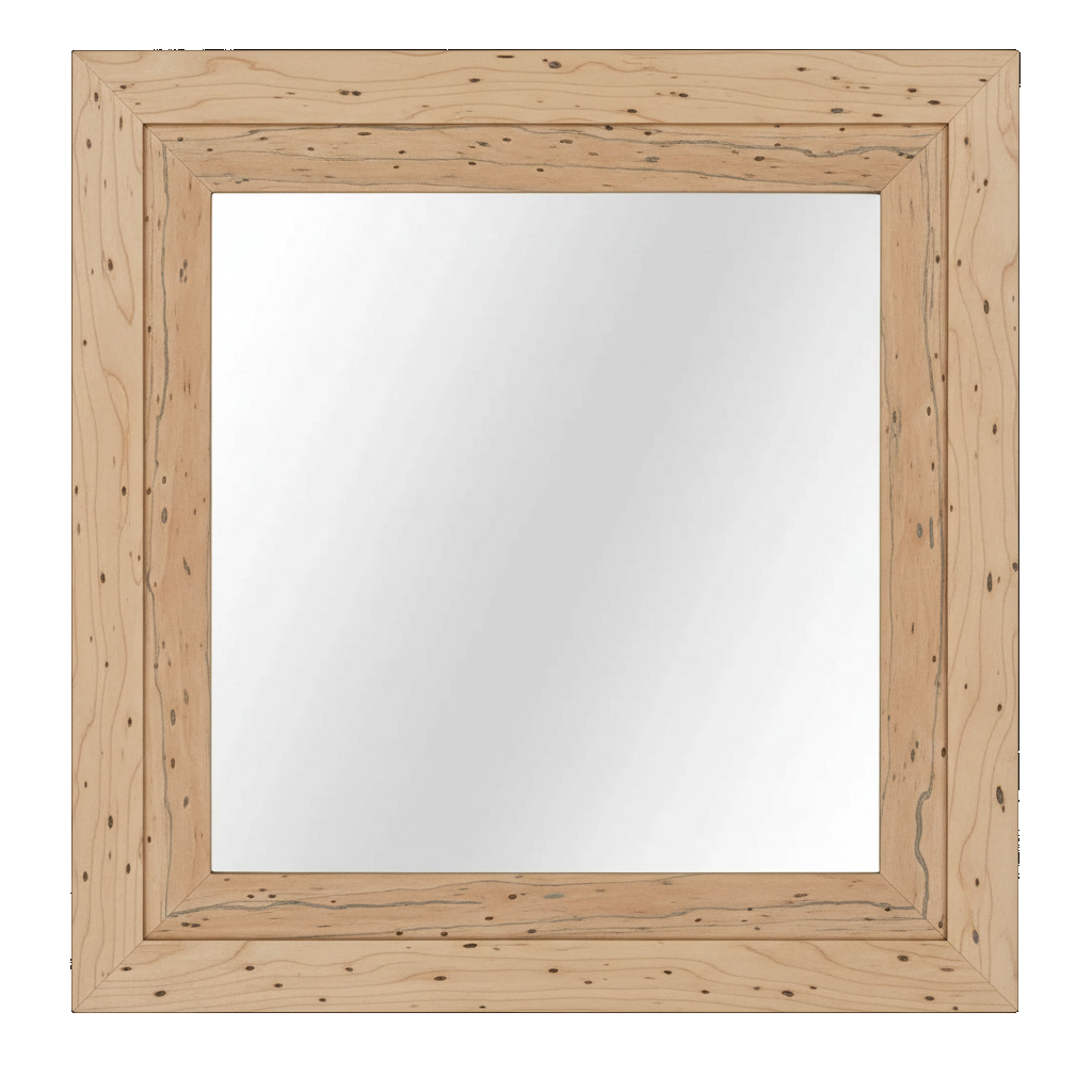 Trusty Wood Ocean City mirror rendered in Wormy Maple finish, rendering, actual wood/finish may vary