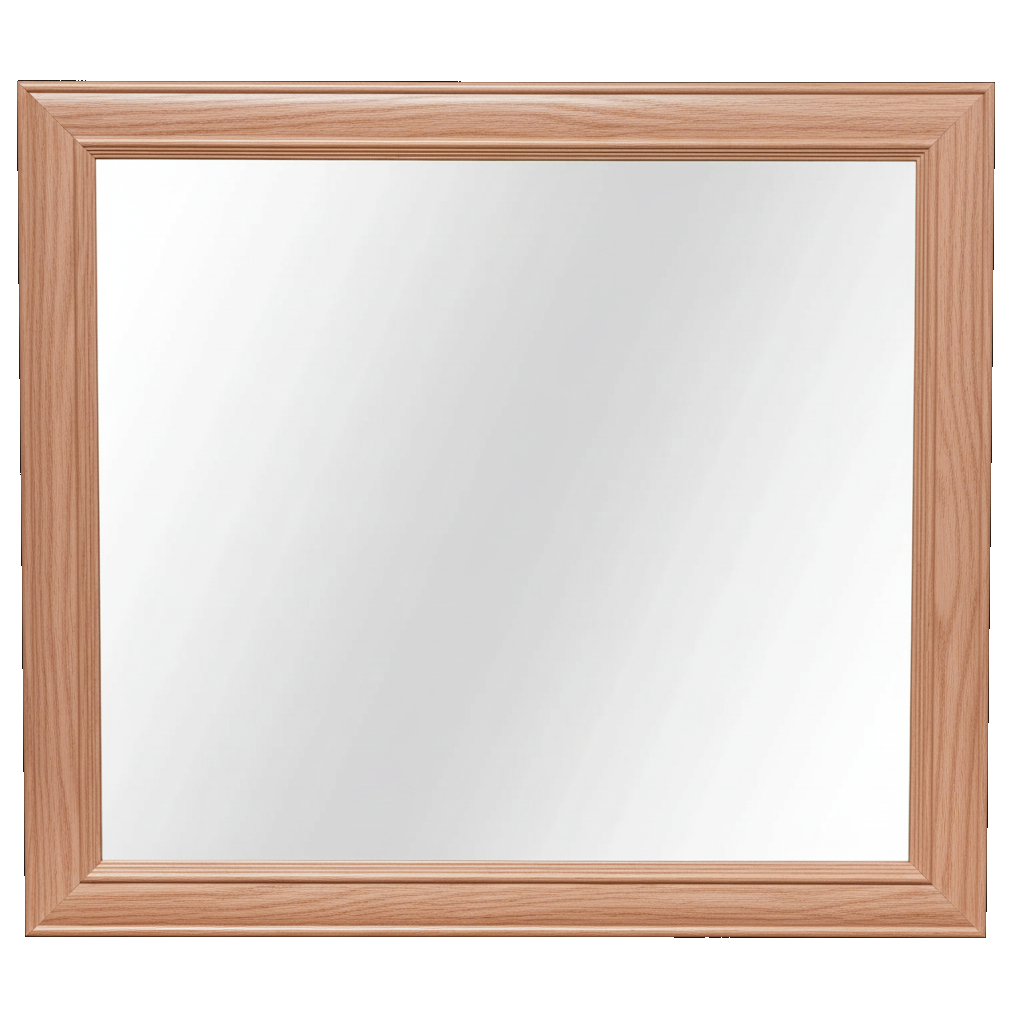 Trusty Wood Rosedale mirror rendered in Red Oak finish, rendering, actual wood/finish may vary
