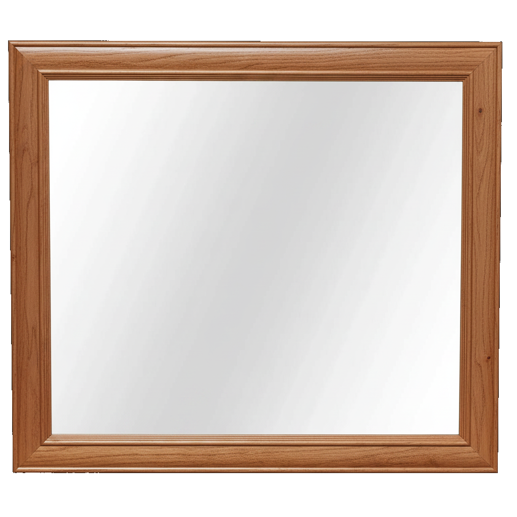 Trusty Wood Rosedale mirror rendered in Rustic Cherry finish, rendering, actual wood/finish may vary
