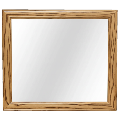 Trusty Wood Rosedale mirror rendered in Rustic Hickory finish, rendering, actual wood/finish may vary