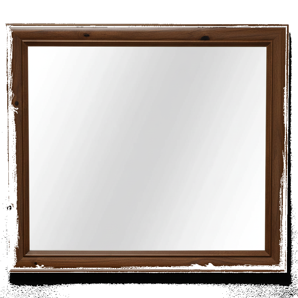 Trusty Wood Rosedale mirror rendered in Rustic Walnut finish, rendering, actual wood/finish may vary