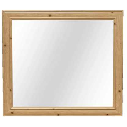 Trusty Wood Rosedale mirror rendered in Rustic White Oak finish, rendering, actual wood/finish may vary