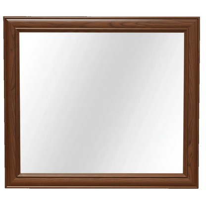 Trusty Wood Rosedale mirror rendered in Walnut finish, rendering, actual wood/finish may vary