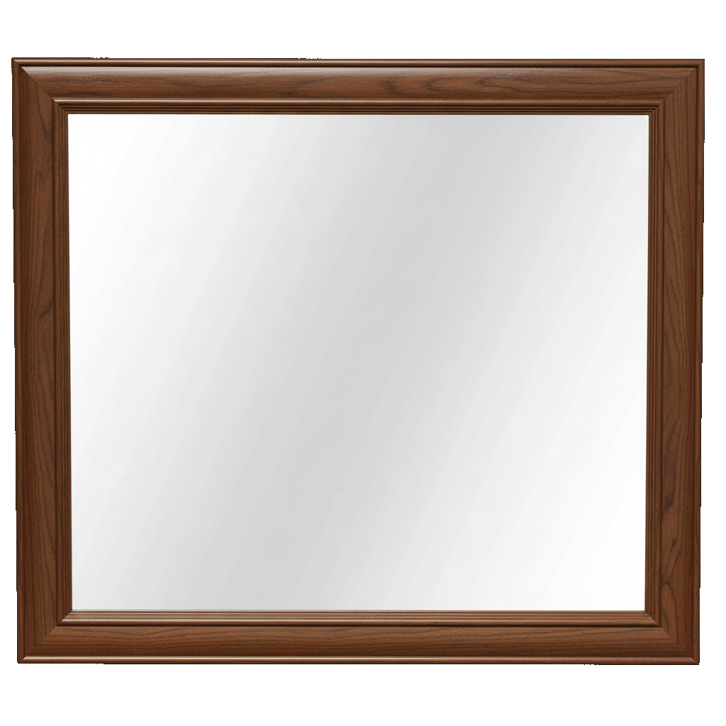 Trusty Wood Rosedale mirror rendered in Walnut finish, rendering, actual wood/finish may vary