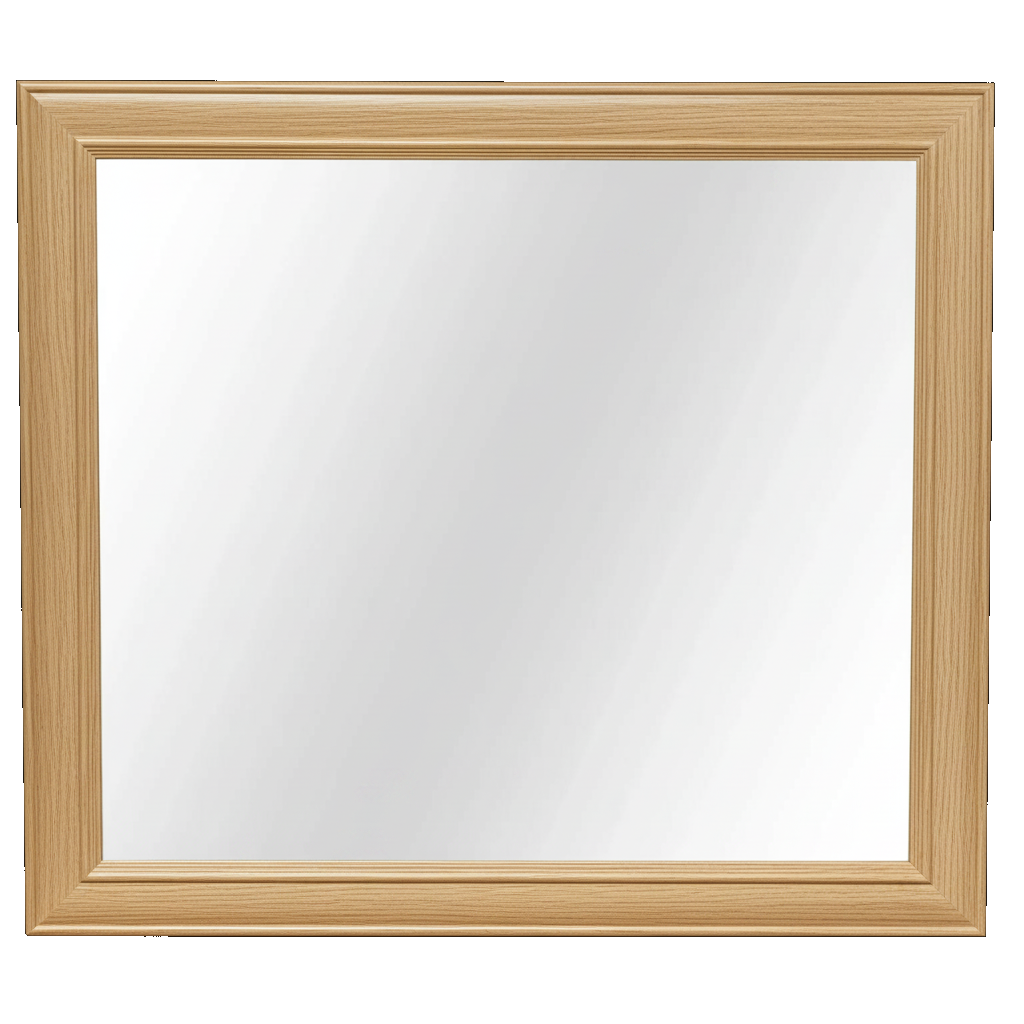 Trusty Wood Rosedale mirror rendered in White Oak finish, rendering, actual wood/finish may vary