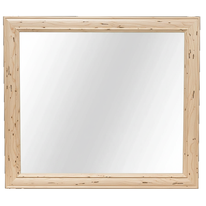 Trusty Wood Rosedale mirror rendered in Wormy Maple finish, rendering, actual wood/finish may vary