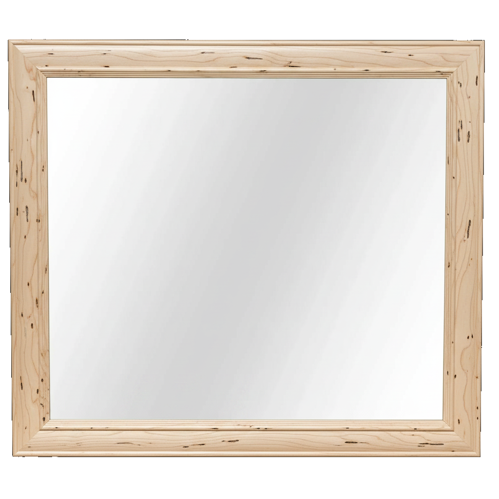 Trusty Wood Rosedale mirror rendered in Wormy Maple finish, rendering, actual wood/finish may vary