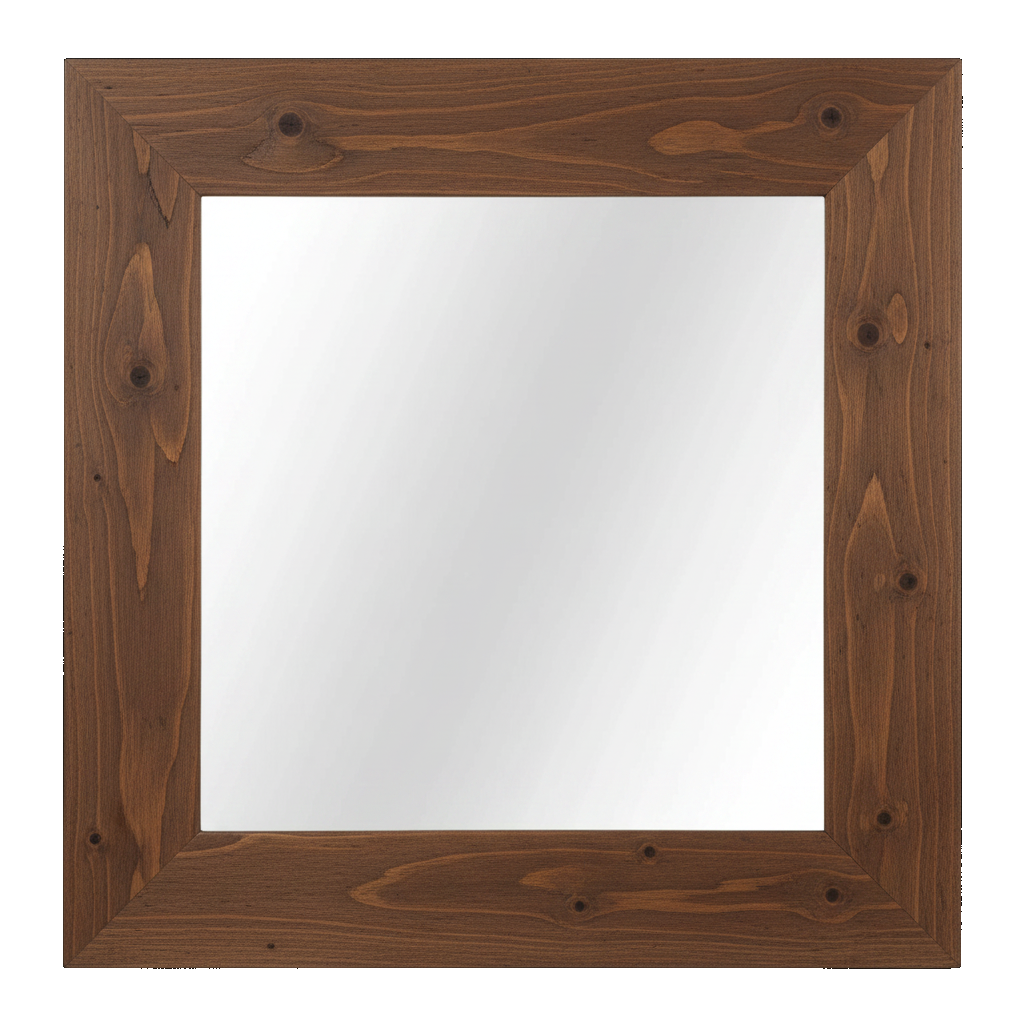 Trusty Wood Standard mirror rendered in Rustic Walnut finish, rendering, actual wood/finish may vary