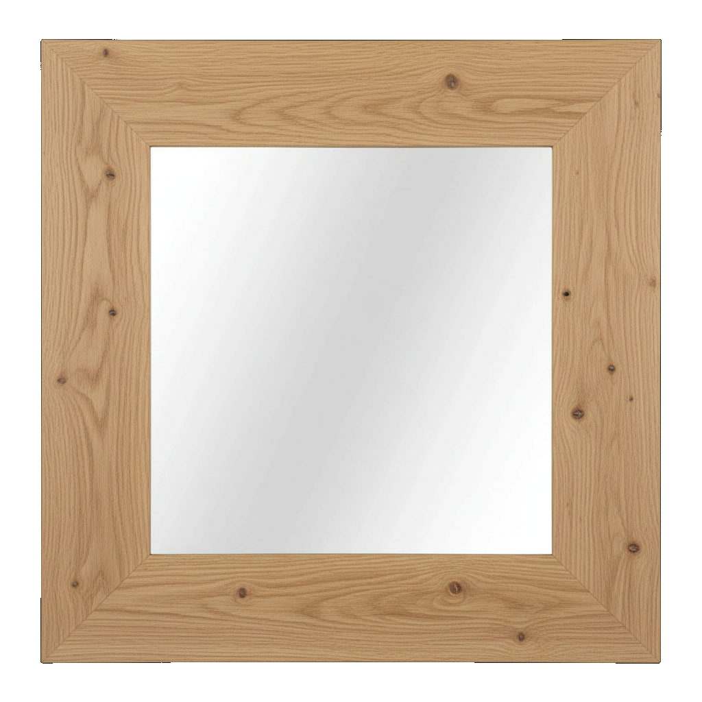 Trusty Wood Standard mirror rendered in Rustic White Oak finish, rendering, actual wood/finish may vary