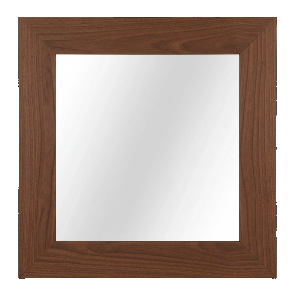 Trusty Wood Standard mirror rendered in Walnut finish, rendering, actual wood/finish may vary