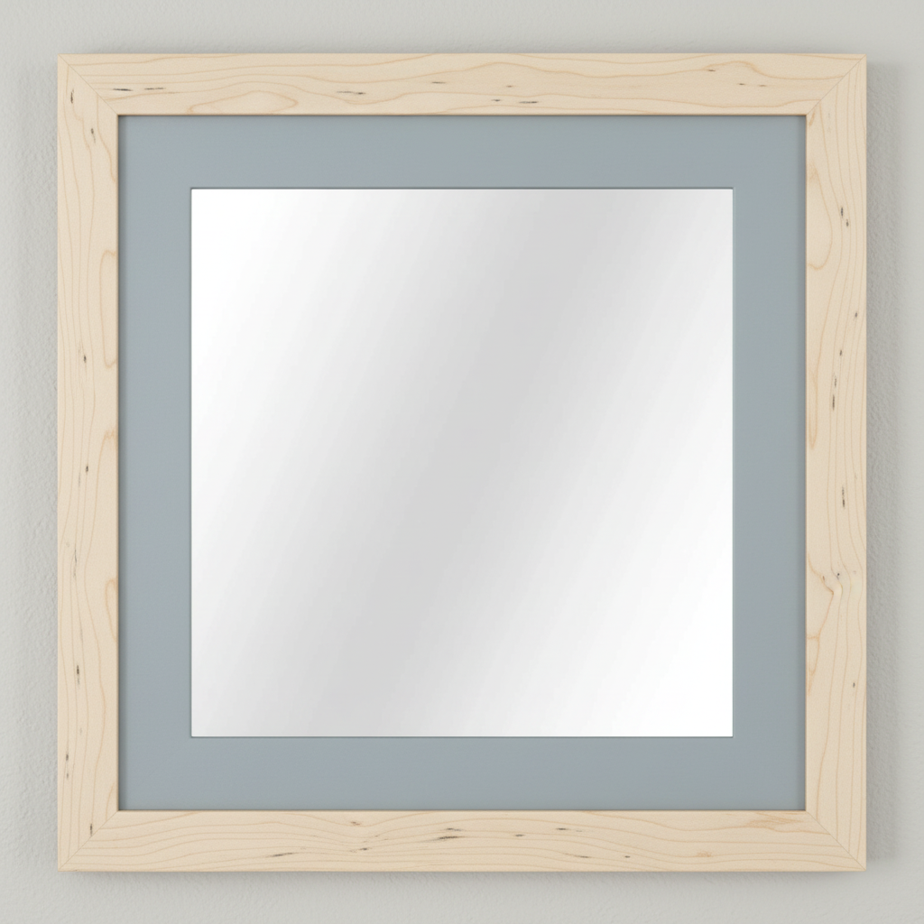 Trusty Wood Standard mirror rendered in Wormy Maple finish, rendering, actual wood/finish may vary