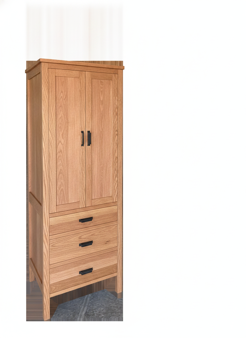 Trusty Wood California tower rendered in Red Oak finish, rendering, actual wood/finish may vary
