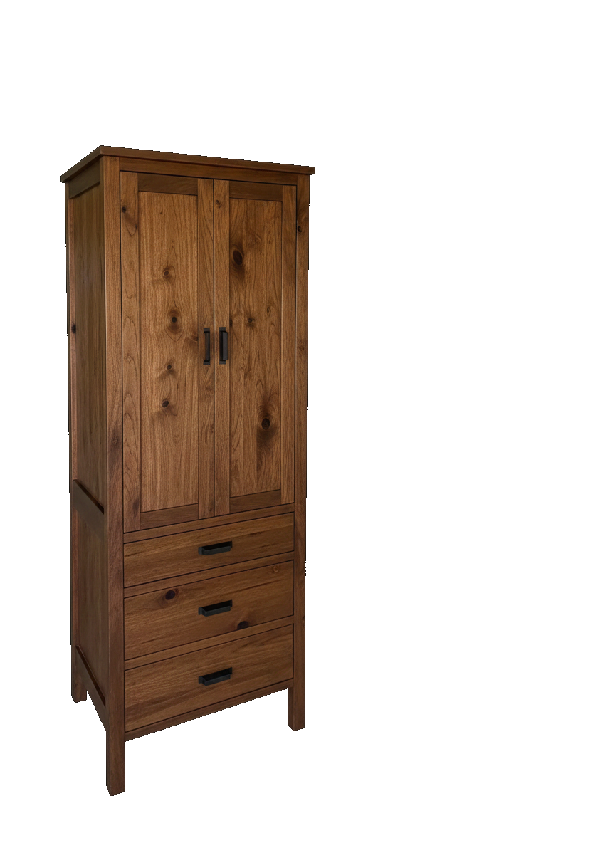 Trusty Wood California tower rendered in Rustic Walnut finish, rendering, actual wood/finish may vary