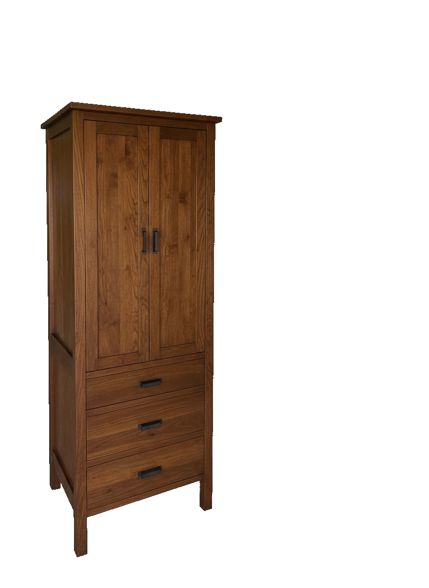 Trusty Wood California tower rendered in Walnut finish, rendering, actual wood/finish may vary