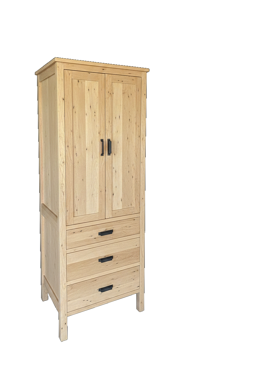 Trusty Wood California tower rendered in Wormy Maple finish, rendering, actual wood/finish may vary