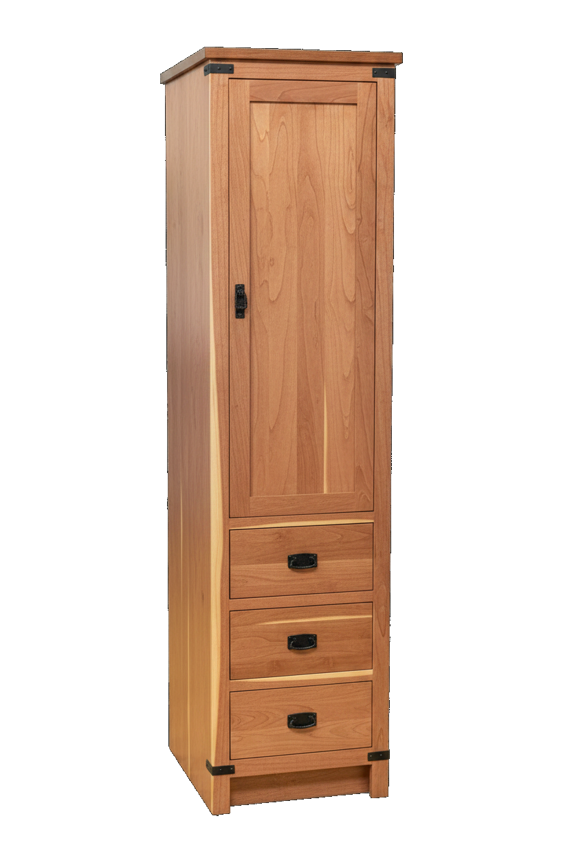Trusty Wood Lexington tower rendered in Sap Cherry finish, rendering, actual wood/finish may vary