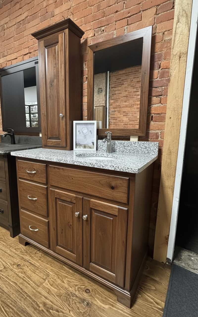 Trusty Wood Southerland tower rendered in Rustic Walnut finish, rendering, actual wood/finish may vary