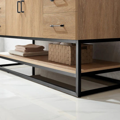 Vinnova, Alistair 60BS" Single Sink Bath Vanity in North American Oak with White Grain Stone Countertop