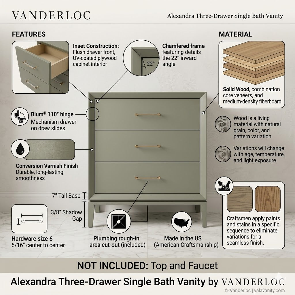 Vanderloc Alexandra Three-Drawer Single Bath Vanity