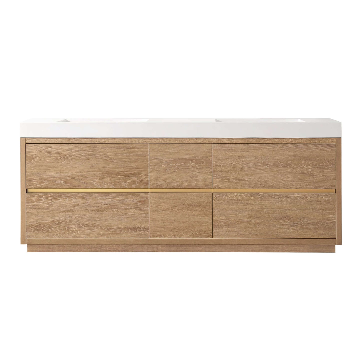 Vinnova, Huesca 84" Double Sink Bath Vanity in North American Oak with White Composite Integral Square Sink Top, elegant bathroom vanity