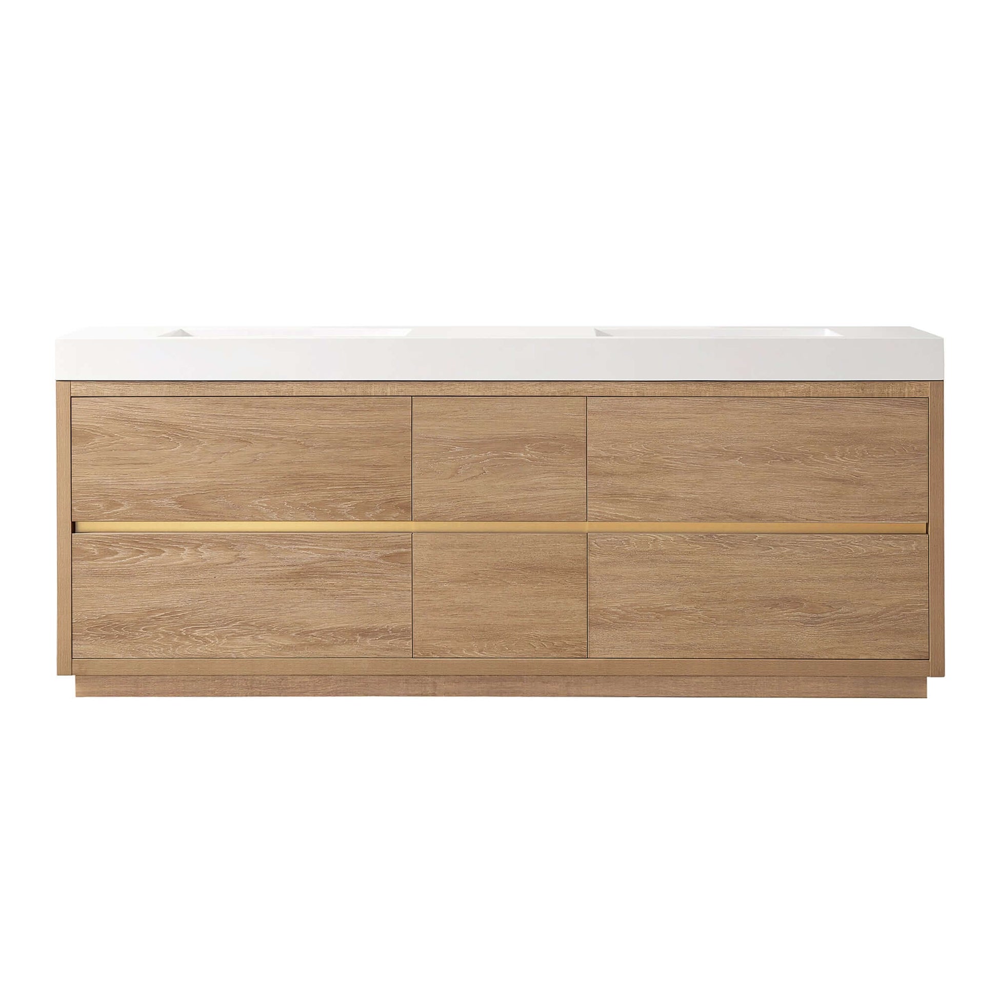 Vinnova, Huesca 84" Double Sink Bath Vanity in North American Oak with White Composite Integral Square Sink Top, elegant bathroom vanity