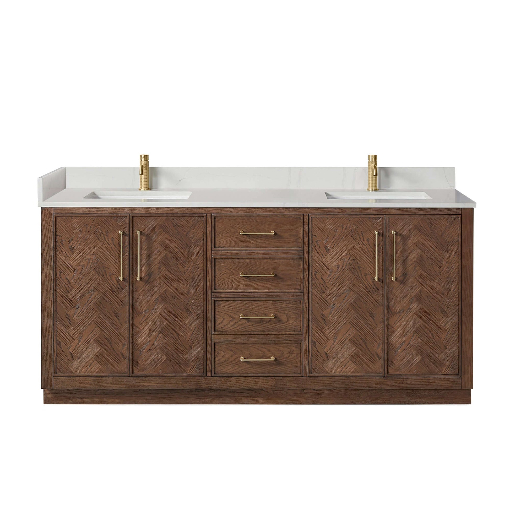 Vinnova, Jakarta 72" Freestanding Double Bath Vanity in Aged Dark Brown Oak with Silk White Quartz Stone Top bathroom vanity