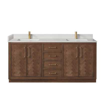 Vinnova, Jakarta 72" Freestanding Double Bath Vanity in Aged Dark Brown Oak with Silk White Quartz Stone Top bathroom vanity