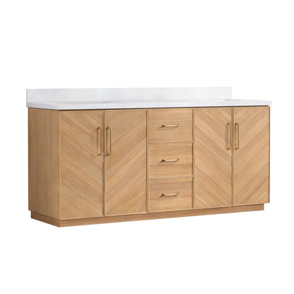 Vinnova, Karachi 72" Double Sink Bath Vanity in Acacia Classic Gray with White Grain Composite Stone Top, stylish bathroom vanity