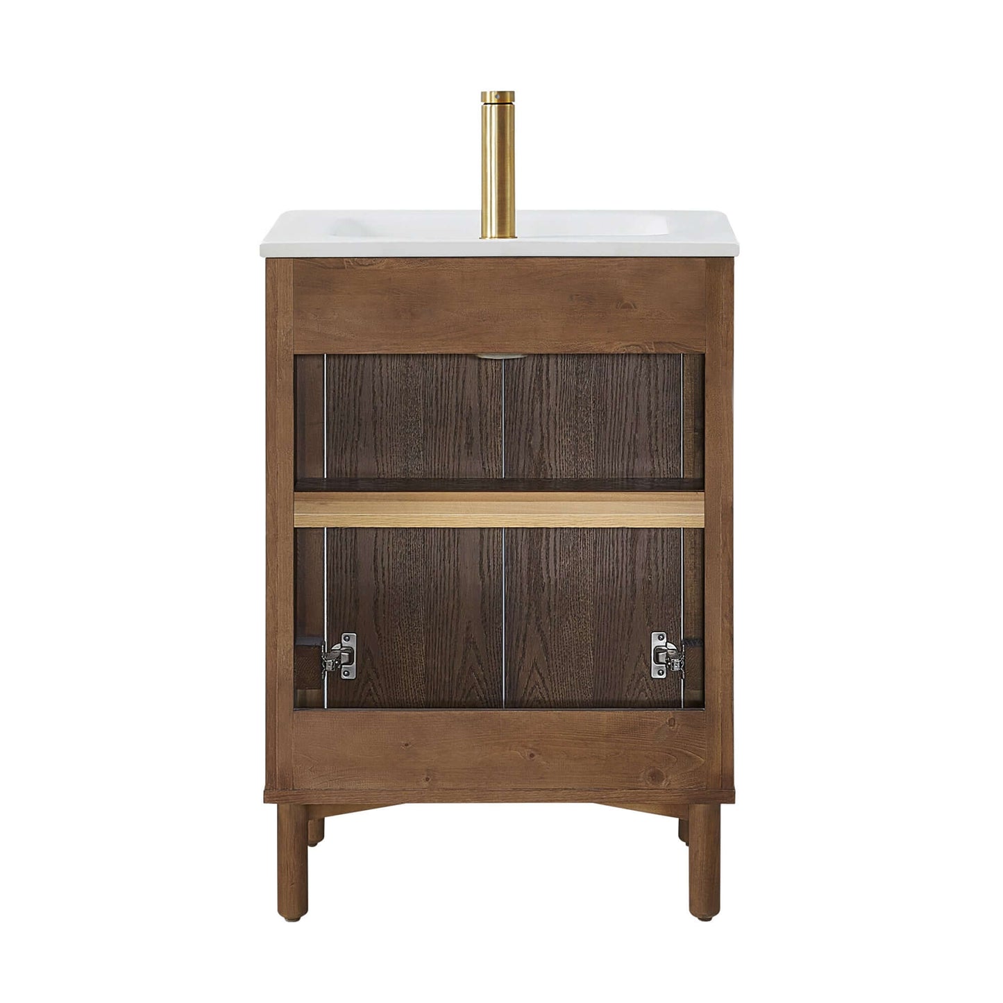 Vinnova, Mumbai 24" Free-standing Single Bath Vanity in Aged Dark Brown Oak with Drop-In White Ceramic Basin Top - elegant bathroom furniture