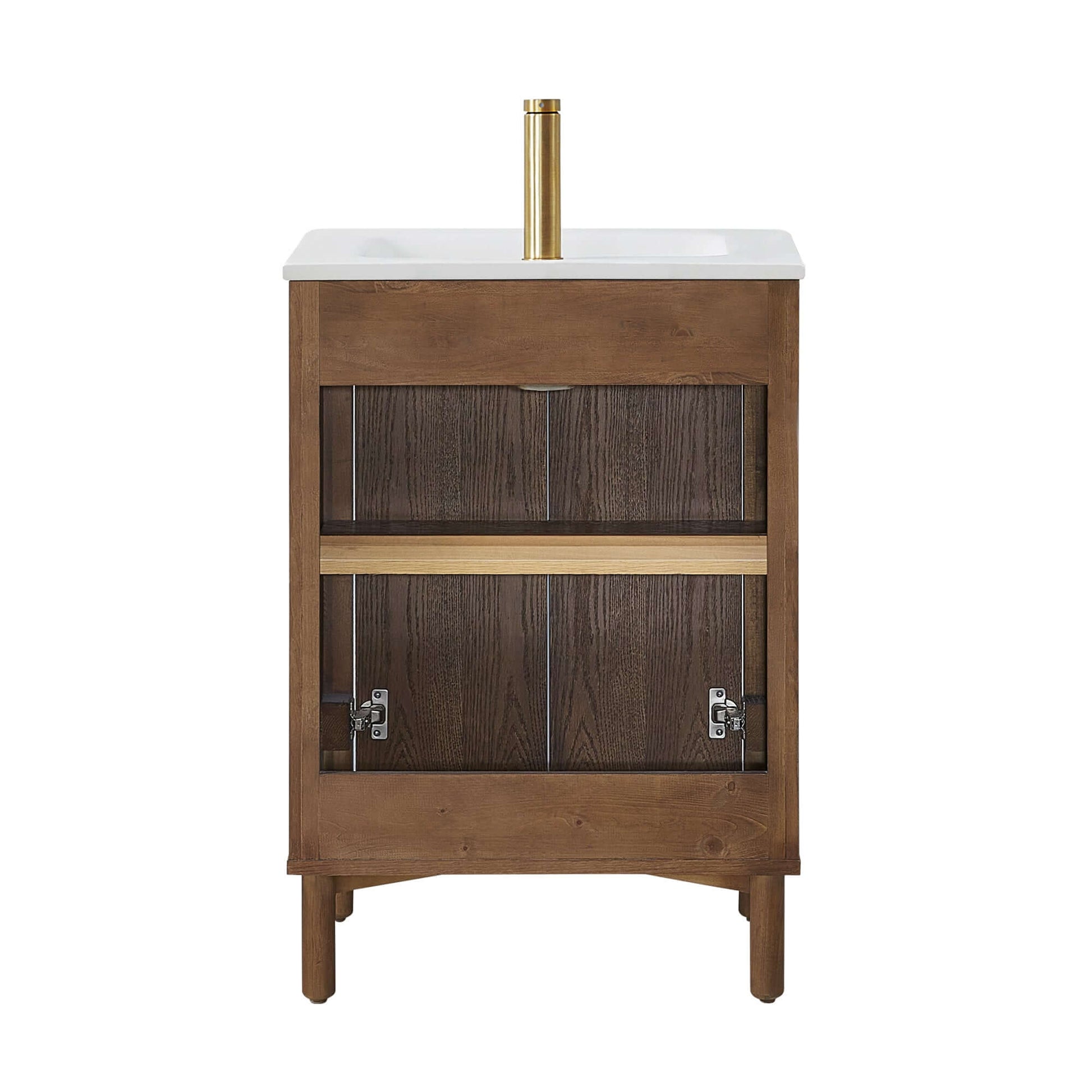 Vinnova, Mumbai 24" Free-standing Single Bath Vanity in Aged Dark Brown Oak with Drop-In White Ceramic Basin Top - elegant bathroom furniture