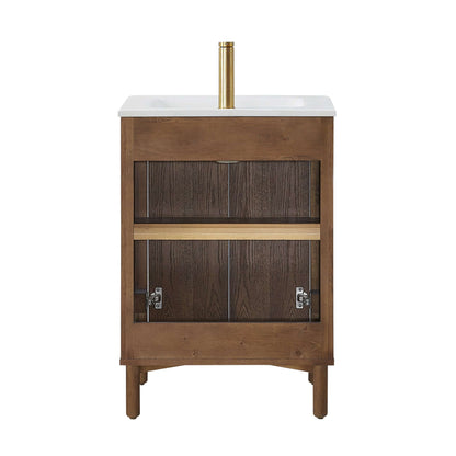 Vinnova, Mumbai 24" Free-standing Single Bath Vanity in Aged Dark Brown Oak with Drop-In White Ceramic Basin Top - elegant bathroom furniture