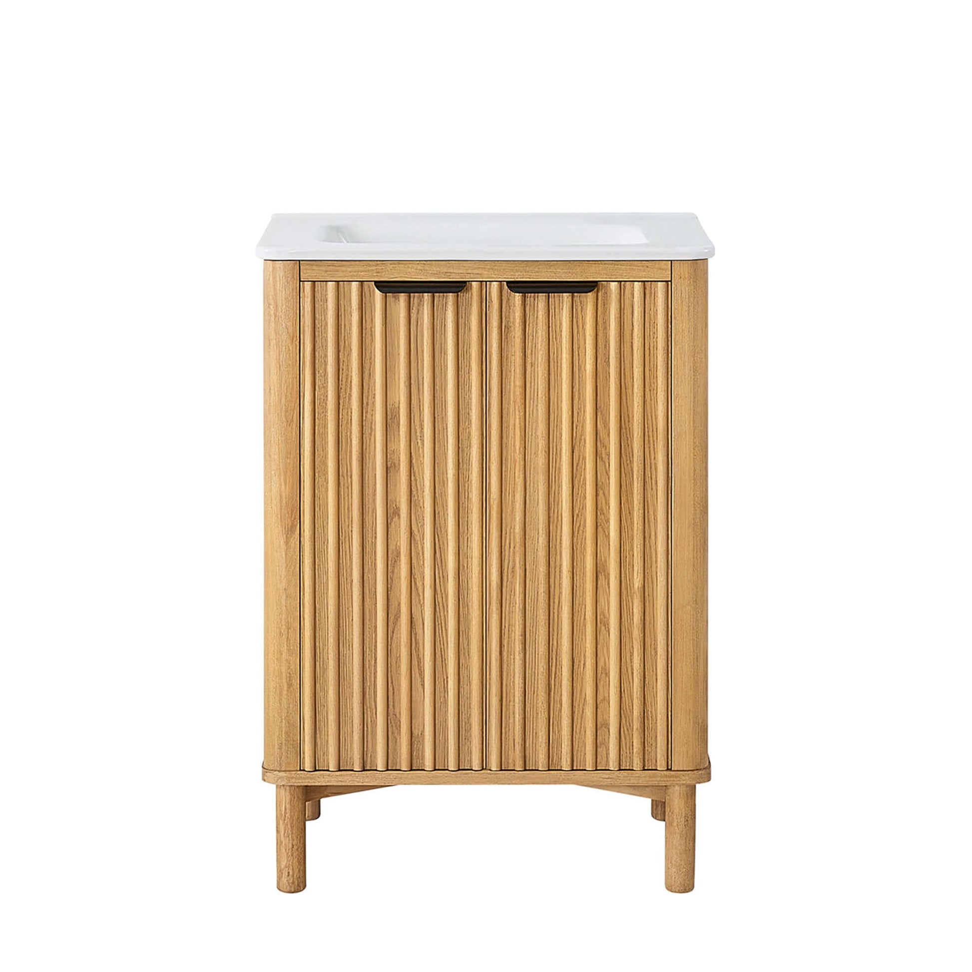 Vinnova, Mumbai 24" Free-standing Single Bath Vanity in Oak Weathering Light Brown with Drop-In White Ceramic Basin Top, elegant bathroom vanity