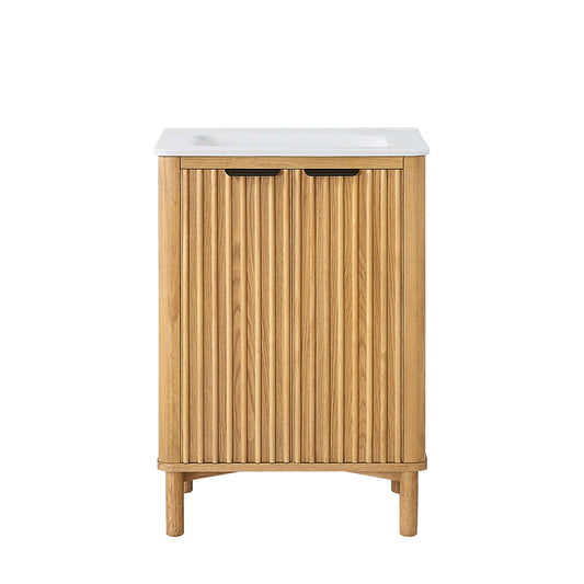 Vinnova, Mumbai 24" Free-standing Single Bath Vanity in Oak Weathering Light Brown with Drop-In White Ceramic Basin Top, elegant bathroom vanity