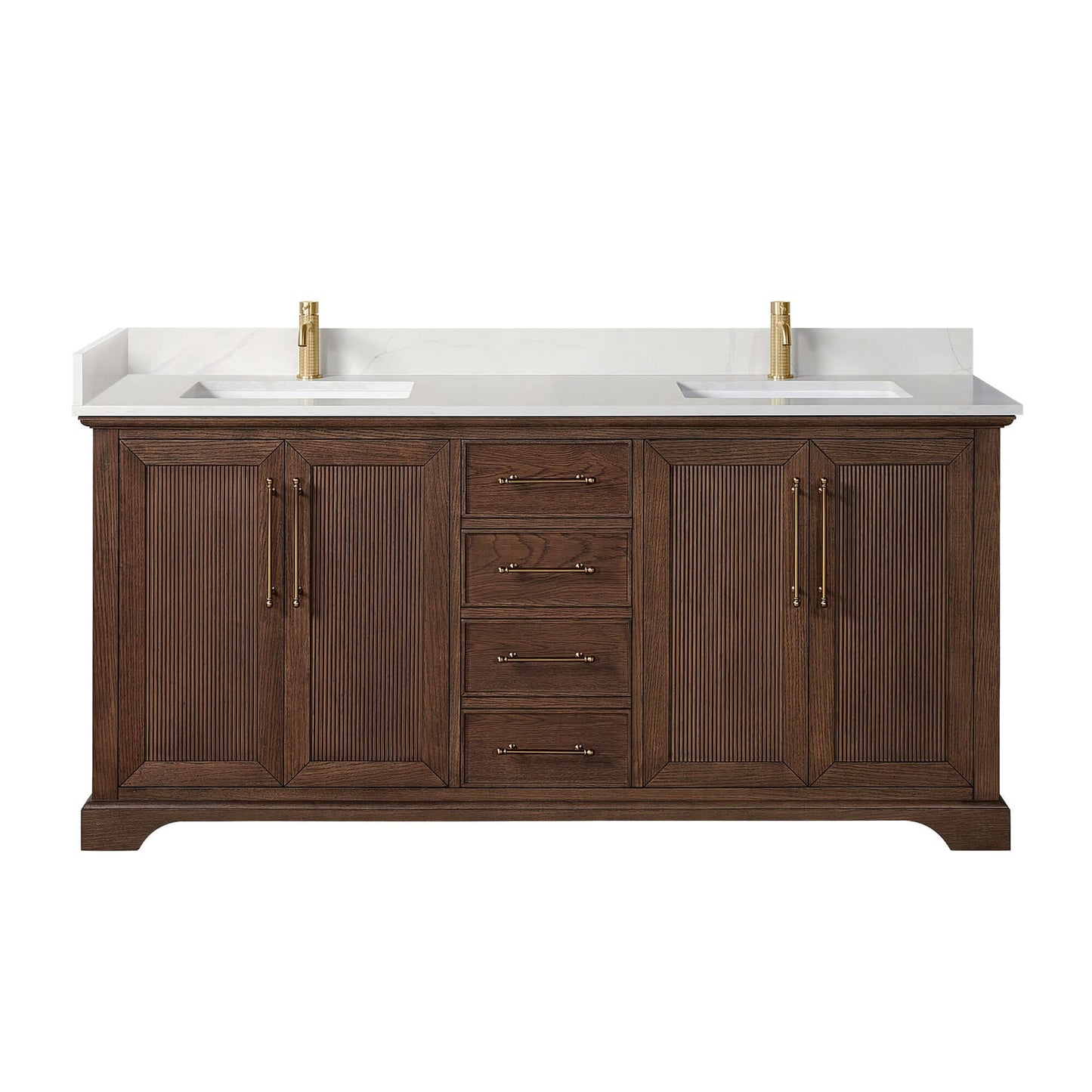 Vinnova, Tokyo 72" Freestanding Double Bath Vanity in Aged Dark Brown Oak with Silk White Quartz Stone Top, luxury bathroom vanity