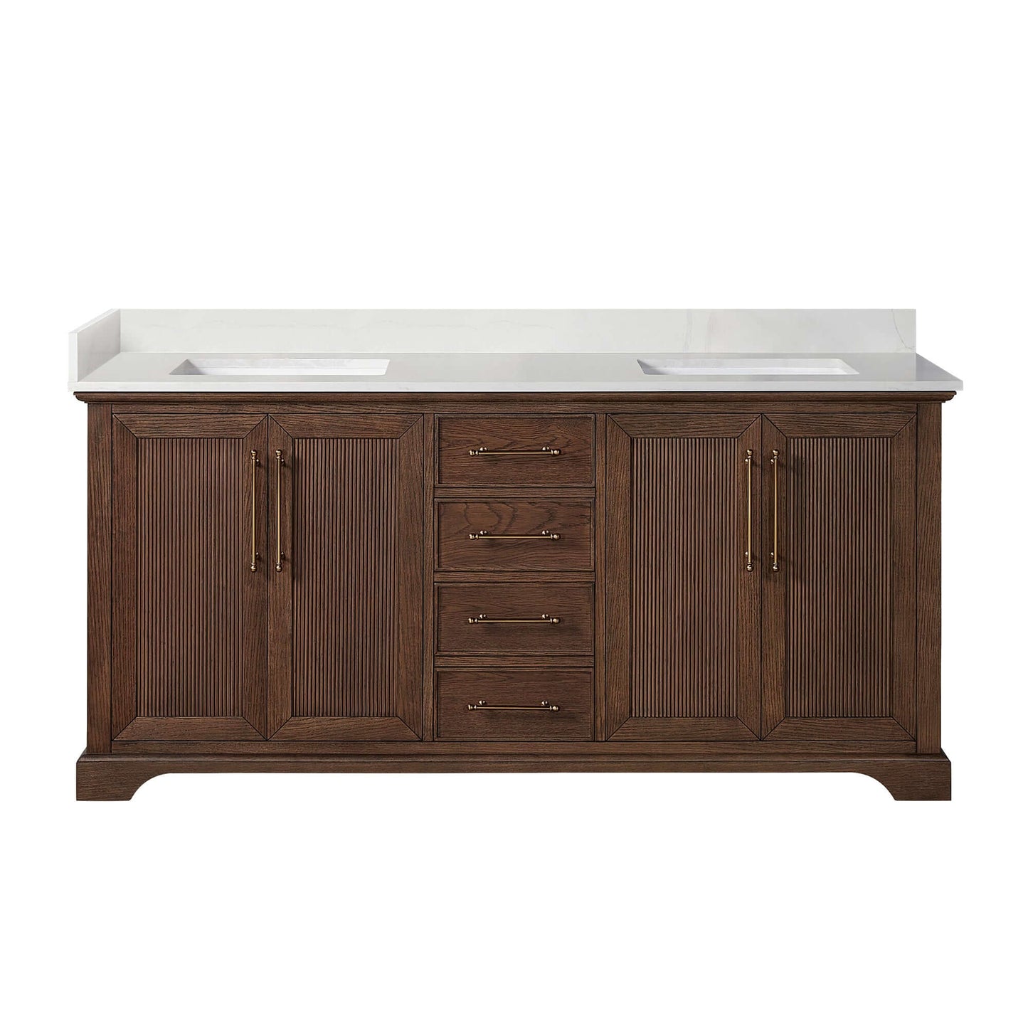 Vinnova, Tokyo 72" Freestanding Double Bath Vanity in Aged Dark Brown Oak with Silk White Quartz Stone Top bathroom vanity