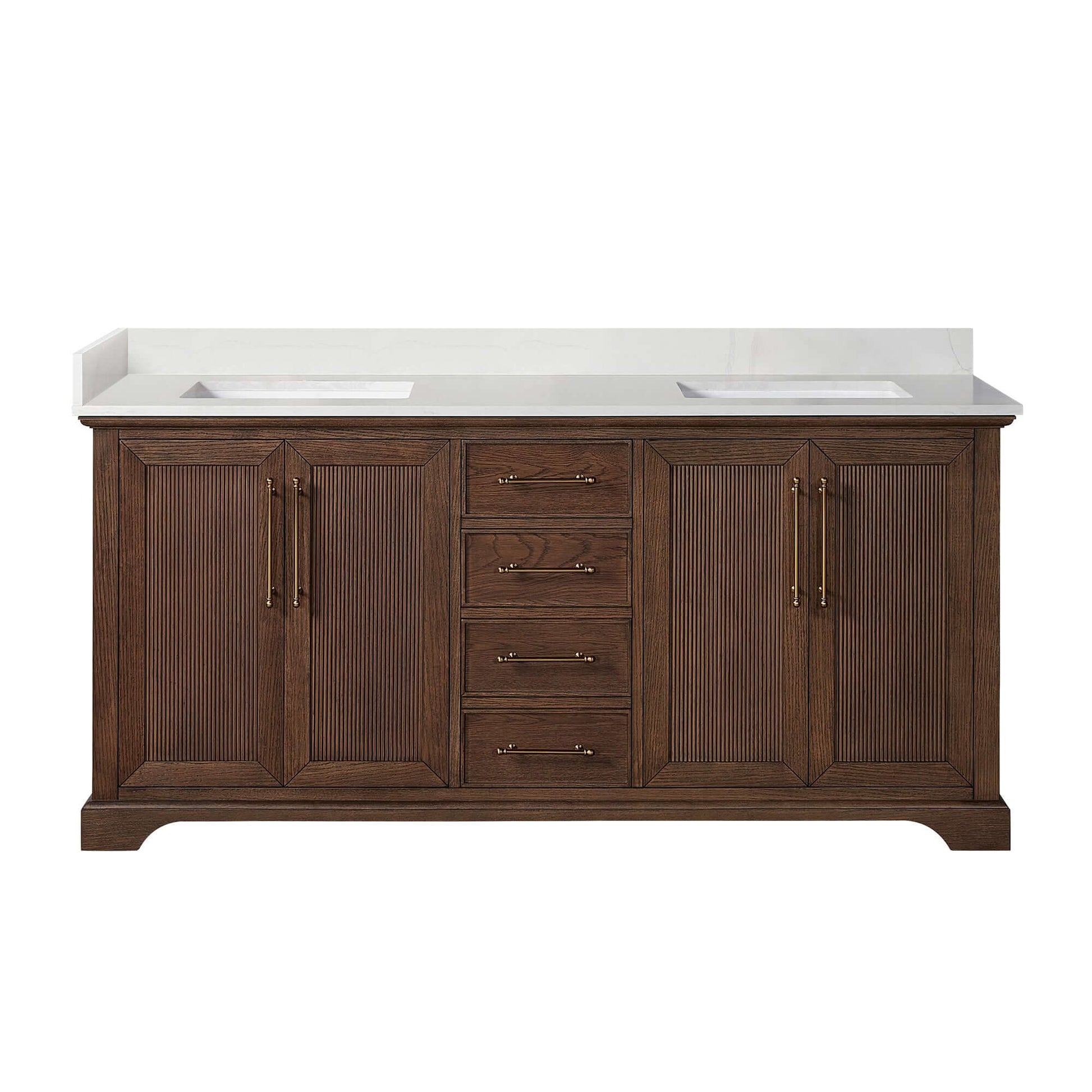 Vinnova, Tokyo 72" Freestanding Double Bath Vanity in Aged Dark Brown Oak with Silk White Quartz Stone Top bathroom vanity