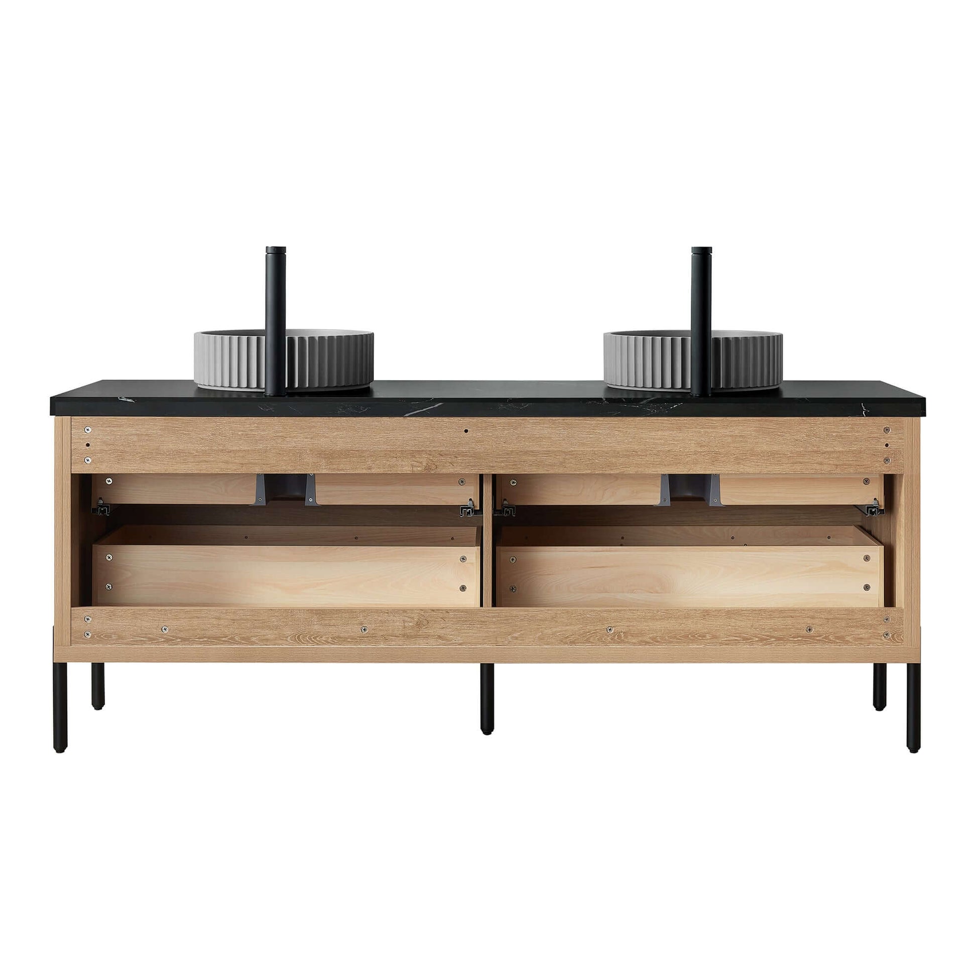 Vinnova, Trento 72B" Double Sink Bath Vanity in North American Oak with Black Sintered Stone Top with Concrete Sink - bathroom vanity