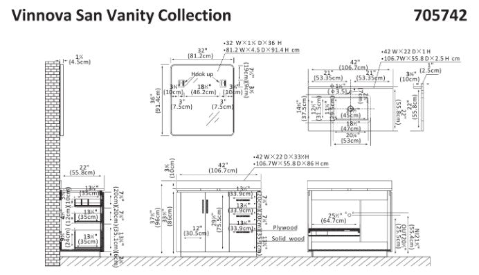 Vinnova San 42-inch freestanding bathroom vanity in Fir Wood Brown — view 16
