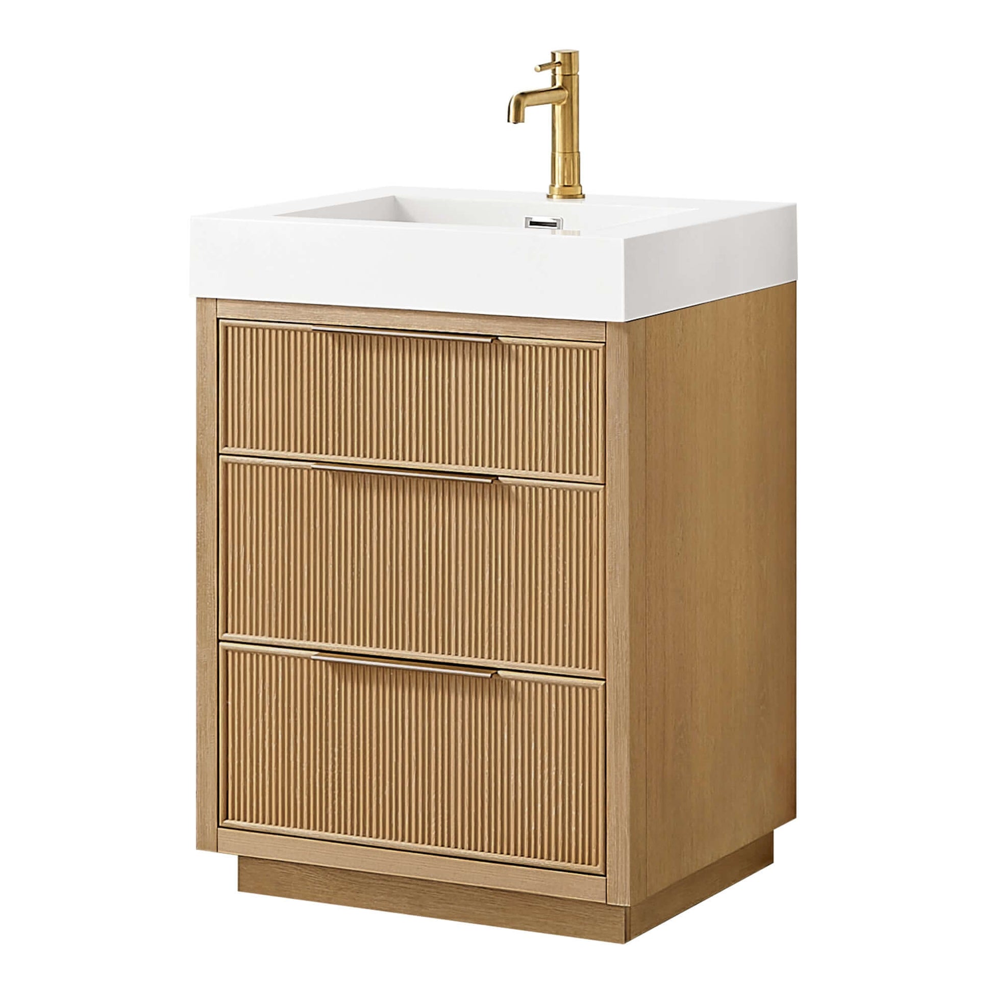 Vinnova, Hohhot 24" Free-standing Single Bath Vanity in Washed Ash Grey with White Integrated Stone Sink Top