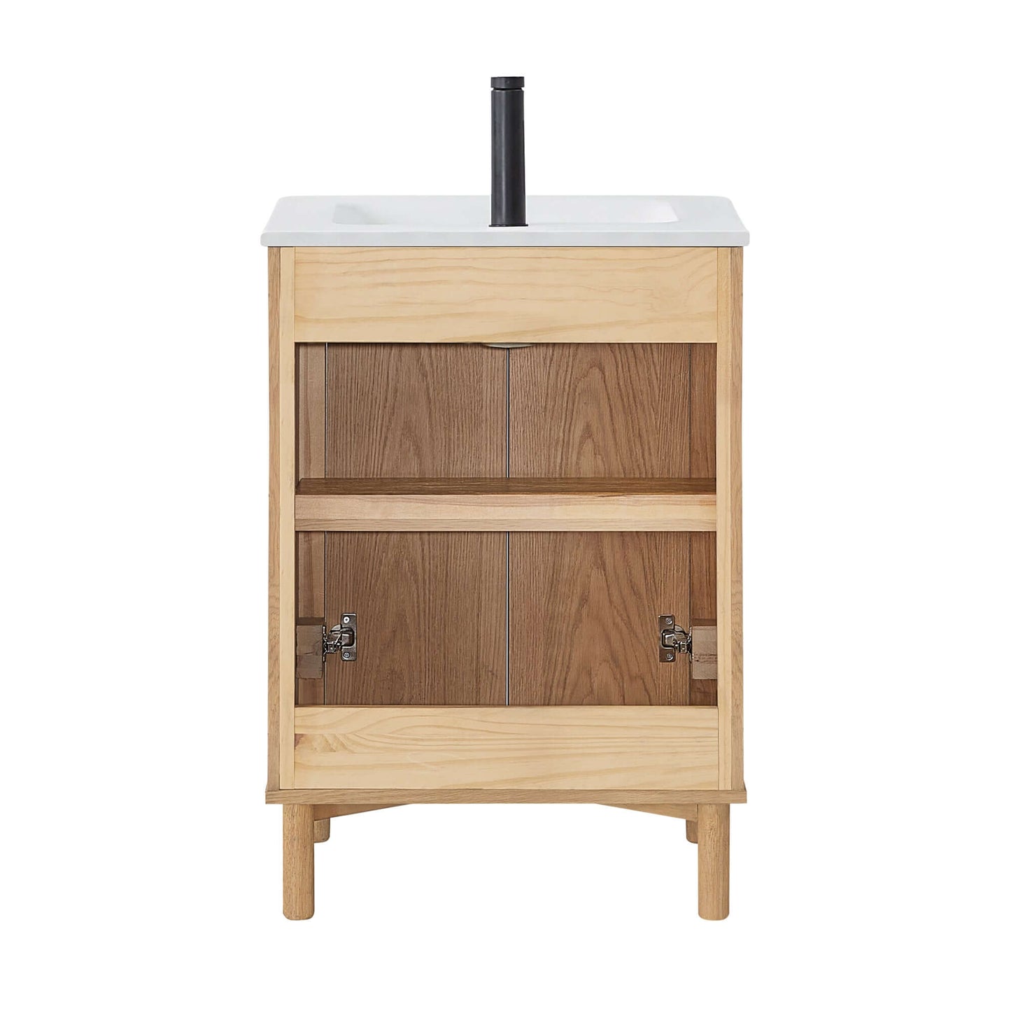 Vinnova, Mumbai 24" Free-standing Single Bath Vanity in Oak Weathering Light Brown with Drop-In White Ceramic Basin Top, bathroom vanity.