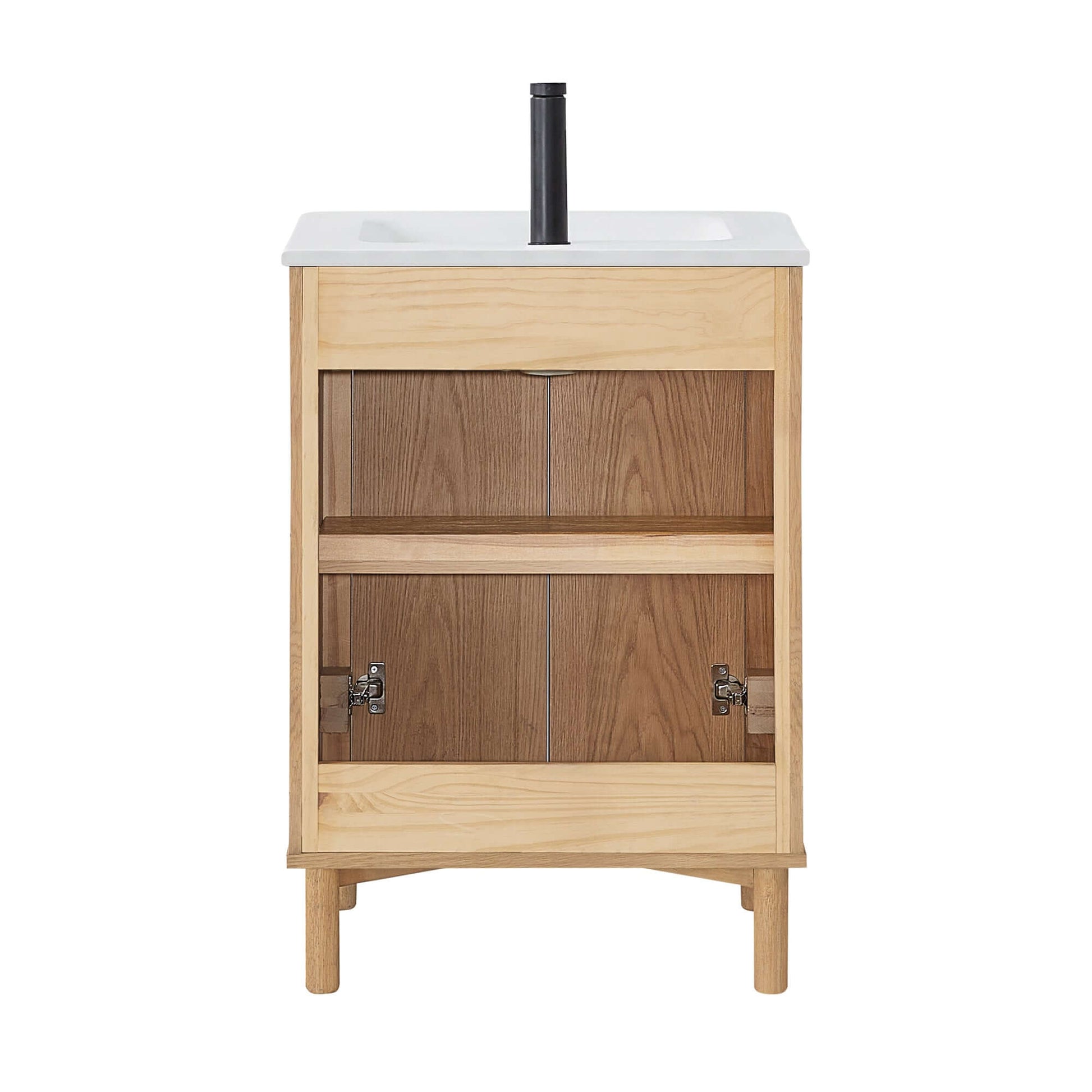 Vinnova, Mumbai 24" Free-standing Single Bath Vanity in Oak Weathering Light Brown with Drop-In White Ceramic Basin Top, bathroom vanity.