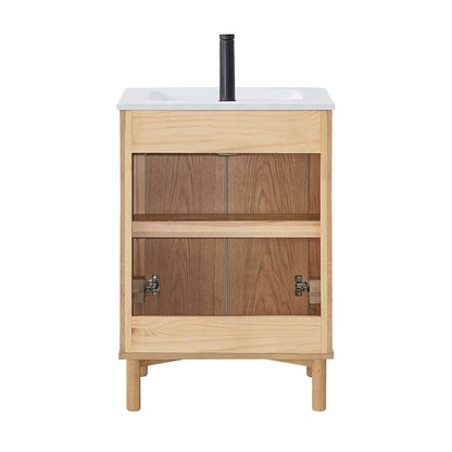 Vinnova, Mumbai 24" Free-standing Single Bath Vanity in Oak Weathering Light Brown with Drop-In White Ceramic Basin Top, bathroom vanity.